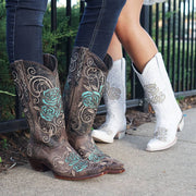 Turquoise Rose Inlayed Women's Cowgirl Boots (M50032) - Soto Boots