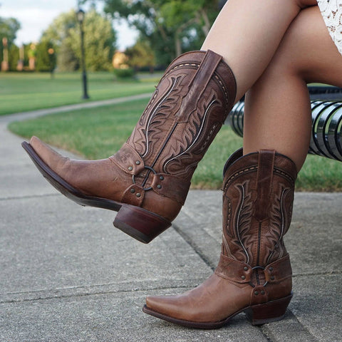 Women's Harness Boots | Brown Leather Harness Boots (M50039) - Soto Boots