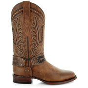 Harness Cowgirl Boots | Tan Leather Cowgirl Boots (M50038) - Soto Boots