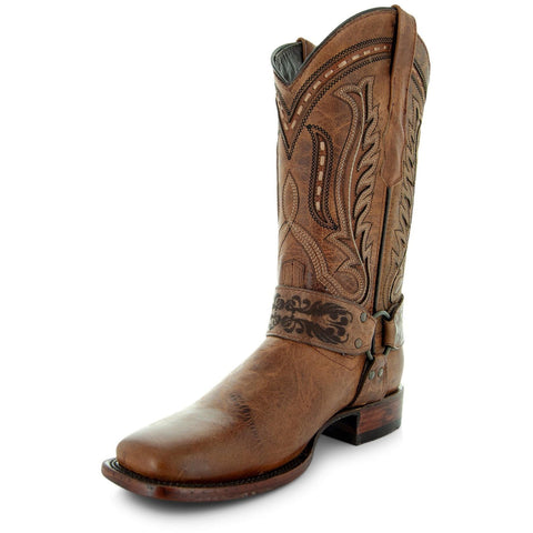 Harness Cowgirl Boots | Tan Leather Cowgirl Boots (M50038) - Soto Boots