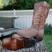 Sofia Women's Broad Square Toe Tan Cowgirl Boots by Soto Boots M9003 - Soto Boots