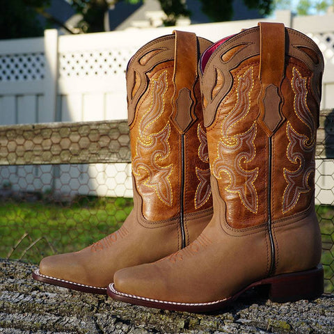 Sofia Women's Broad Square Toe Tan Cowgirl Boots by Soto Boots M9003 - Soto Boots