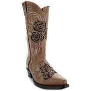 Tan Rose Inlayed Women's Cowgirl Boots (M50032)