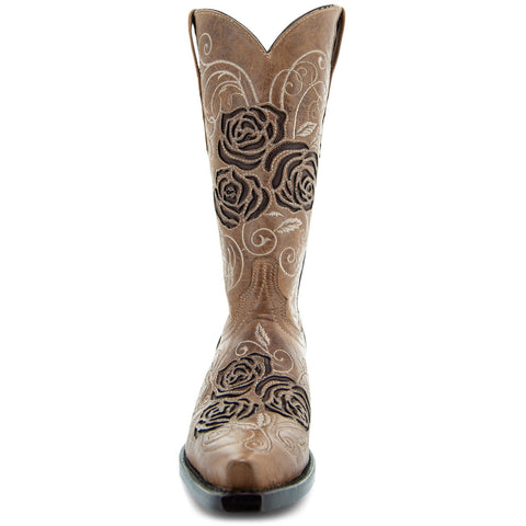 Tan Rose Inlayed Women's Cowgirl Boots (M50032)