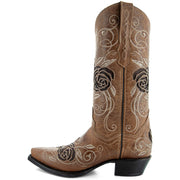 Tan Rose Inlayed Women's Cowgirl Boots (M50032)