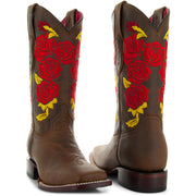 Soto Boots Women's Rose Embroidery Square Toe Cowgirl Boots M9006