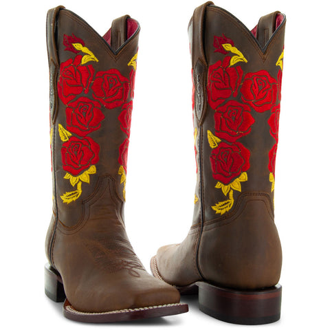 Soto Boots Women's Rose Embroidery Square Toe Cowgirl Boots M9006