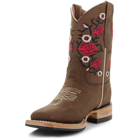 Soto Boots K3009 Girls Red Rose Square Toe Cowboy Boots