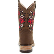 Soto Boots K3009 Girls Red Rose Square Toe Cowboy Boots