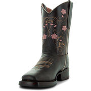 Soto Boots K3008 Girls Brown Floral Square Toe Cowboy Boots 