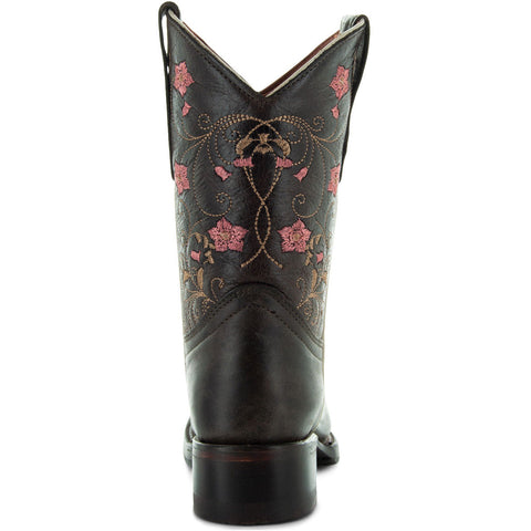 Soto Boots K3008 Girls Brown Floral Square Toe Cowboy Boots 