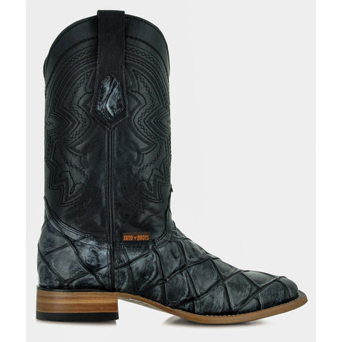 Soto Boots Mens Pirarucu Print Black Cowboy Boots H50033