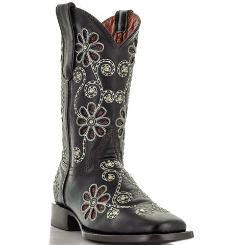 Soto Boots Womens Studded Flower Square Toe Cowboy Boots M50053