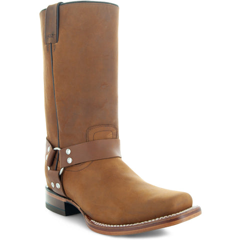 Soto Boots Men's Honey Leather Harness Square Toe Boots H4014 - Soto Boots