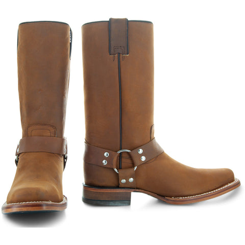 Soto Boots Men's Honey Leather Harness Square Toe Boots H4014 - Soto Boots