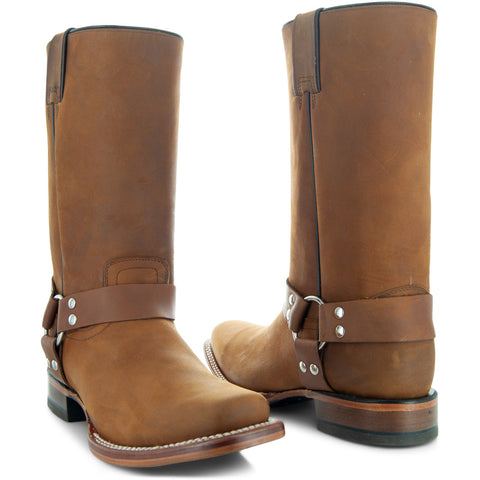 Soto Boots Men's Honey Leather Harness Square Toe Boots H4014 - Soto Boots
