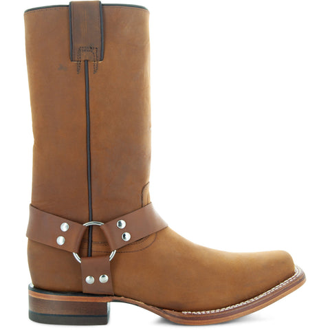 Soto Boots Men's Honey Leather Harness Square Toe Boots H4014 - Soto Boots