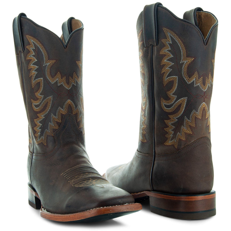 Soto Boots Brown Men's Leather Square Toe Cowboy Boots H4004 - Soto Boots