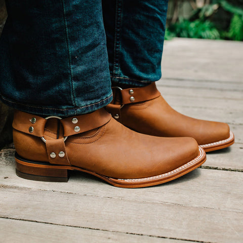 Soto Boots Men's Honey Leather Harness Square Toe Boots H4014 - Soto Boots