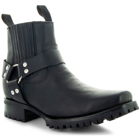 Soto Boots Men's Black Ankle Leather Harness Boots H4017 - Soto Boots