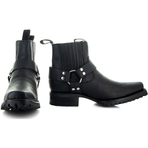 Soto Boots Men's Black Ankle Leather Harness Boots H4017 - Soto Boots