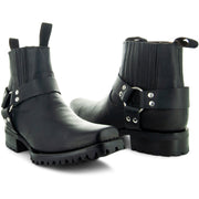 Soto Boots Men's Black Ankle Leather Harness Boots H4017 - Soto Boots
