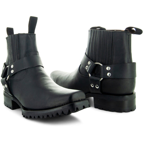 Soto Boots Men's Black Ankle Leather Harness Boots H4017 - Soto Boots