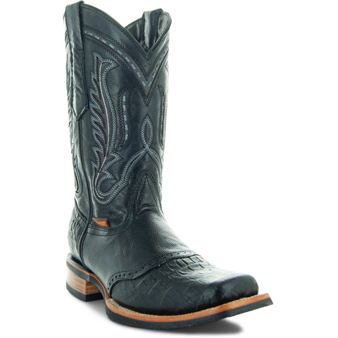 Soto Boots Men's Saddle Vamp Gator Belly Print Black Cowboy Boots H50039 - Soto Boots