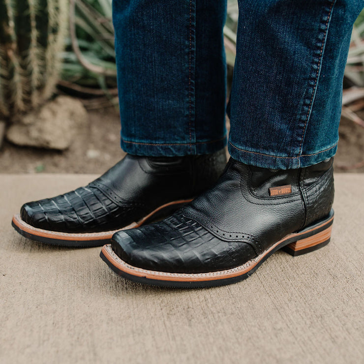 Soto Boots Men's Saddle Vamp Gator Belly Print Black Cowboy Boots H50039 - Soto Boots