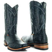 Soto Boots Men's Saddle Vamp Gator Belly Print Black Cowboy Boots H50039 - Soto Boots