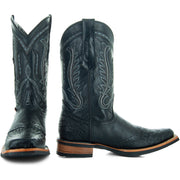 Soto Boots Men's Saddle Vamp Gator Belly Print Black Cowboy Boots H50039 - Soto Boots