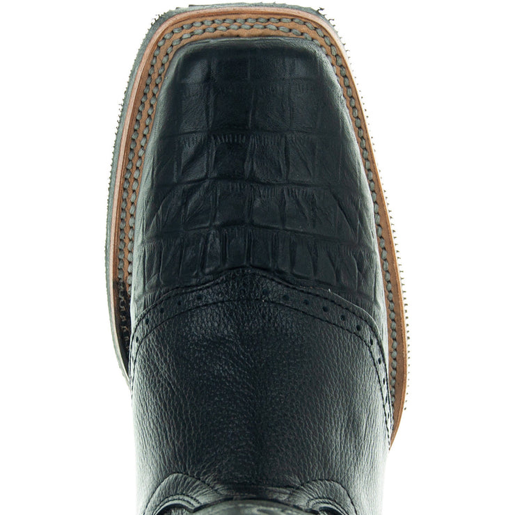 Soto Boots Men's Saddle Vamp Gator Belly Print Black Cowboy Boots H50039 - Soto Boots