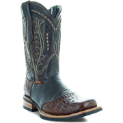 Soto Boots Men's Saddle Vamp Gator Belly Print Brown Cowboy Boots H50039 - Soto Boots