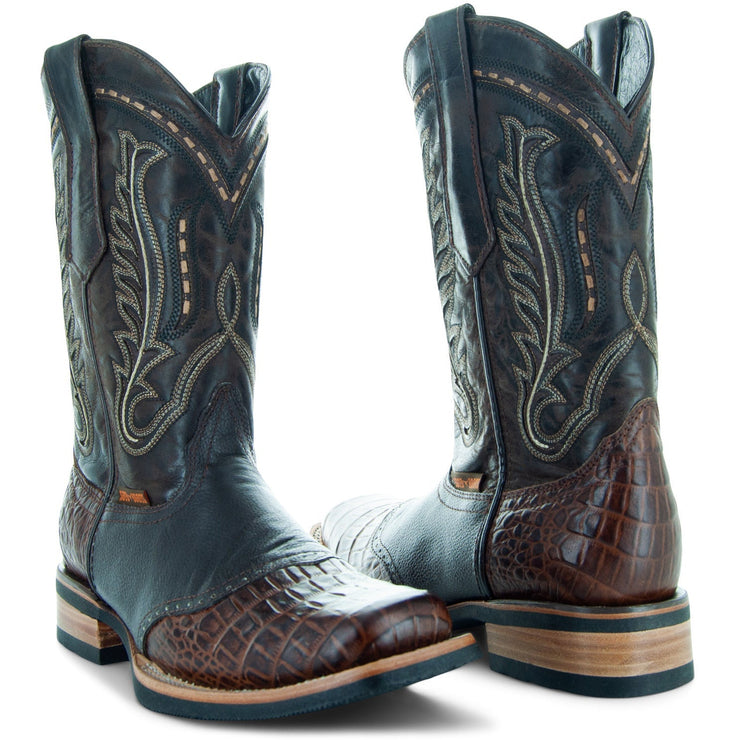 Soto Boots Men's Saddle Vamp Gator Belly Print Brown Cowboy Boots H50039 - Soto Boots
