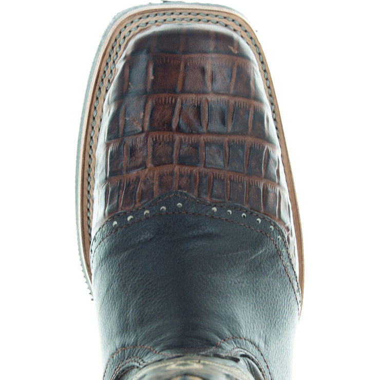 Soto Boots Men's Saddle Vamp Gator Belly Print Brown Cowboy Boots H50039 - Soto Boots