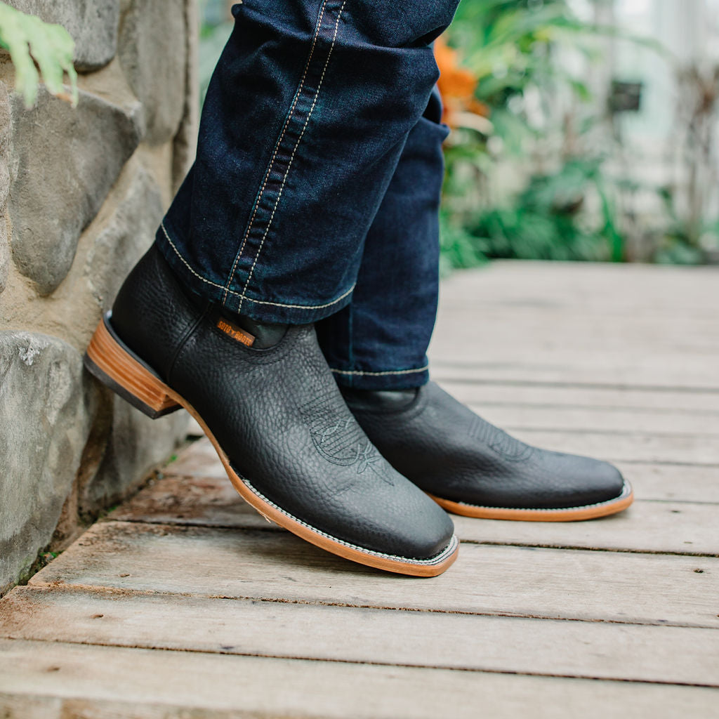 black square toe dress boots Soto Boots Men's Black Square Toe Cowboy Boots H50040, 11 / Black