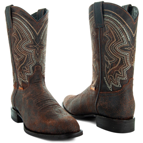 Soto Boots Mens Cognac Distressed Leather Cowboy Boots - Soto Boots