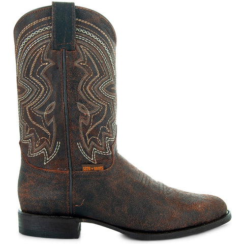 Soto Boots Mens Cognac Distressed Leather Cowboy Boots - Soto Boots