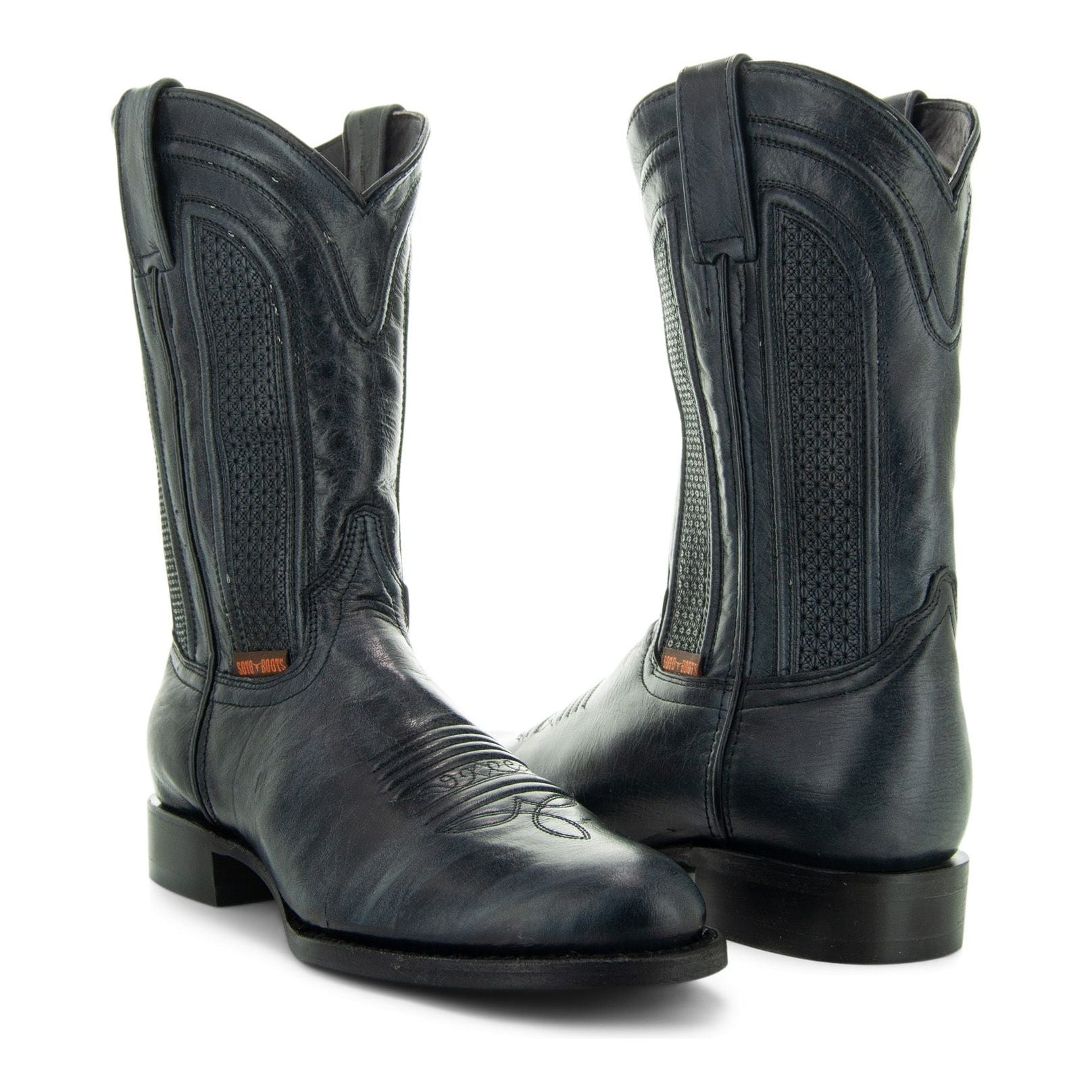 Soto Boots Mens Black Leather Dress Round Toe Cowboy Boots H50046 Soto Boots Mens Black Leather Dress Round Toe Cowboy Boots H50046