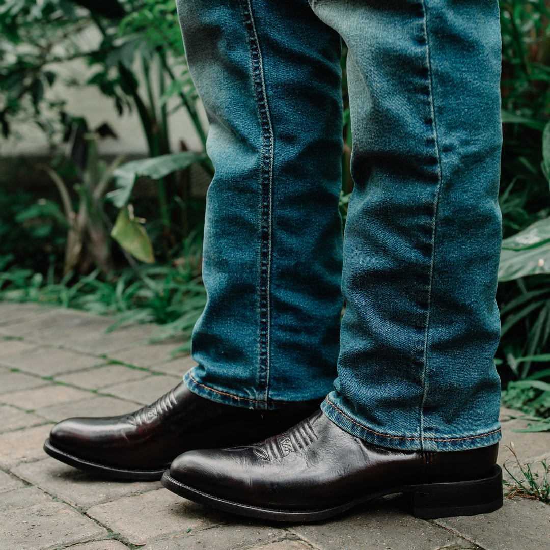 Soto Boots Mens Black Cherry Leather Dress Round Toe Cowboy Boots H500