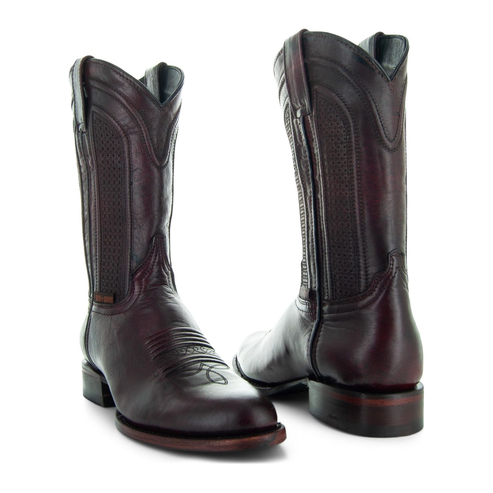 chinese dress ladies Soto Boots Mens Black Cherry Leather Dress Round Toe Cowboy Boots H500