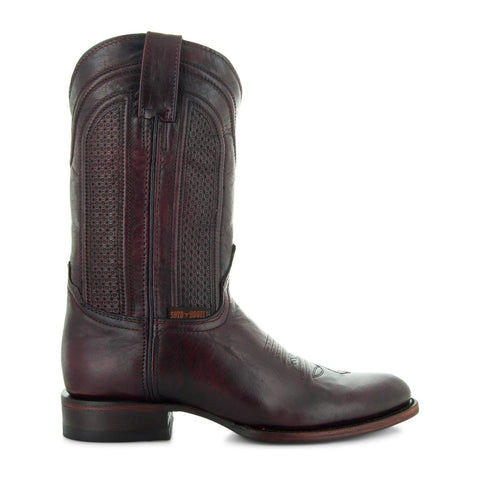 Soto Boots Mens Black Cherry Leather Dress Round Toe Cowboy Boots H50046