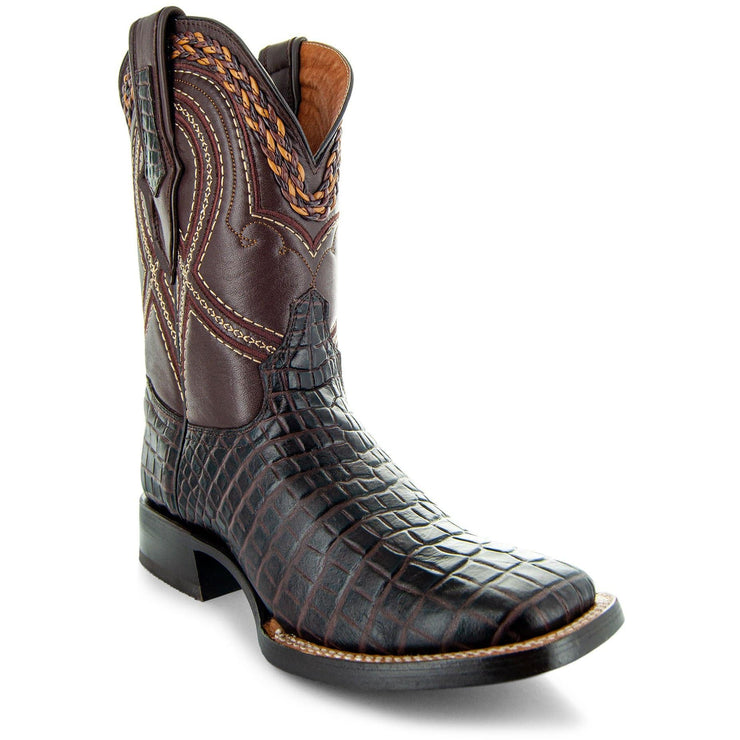 Caiman Hornback Print Cowboy Boots | Men's Square Toe Boots (H7005) - Soto Boots