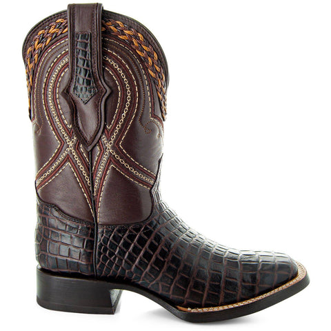 Caiman Hornback Print Cowboy Boots | Men's Square Toe Boots (H7005) - Soto Boots