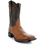 Caiman Hornback Print Cowboy Boots | Men's Square Toe Boots (H7005) - Soto Boots