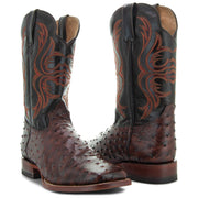 Soto Boots Men's Ostrich Print Square Toe Cowboy Boots H8001-Brown