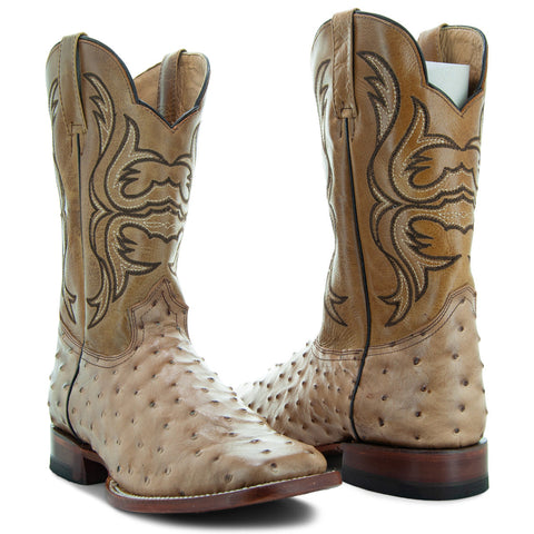 Soto Boots Men's Ostrich Print Square Toe Cowboy Boots H8001-Orix