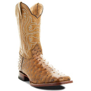 Soto Boots Men's Ostrich Print Square Toe Cowboy Boots H8001-Tan