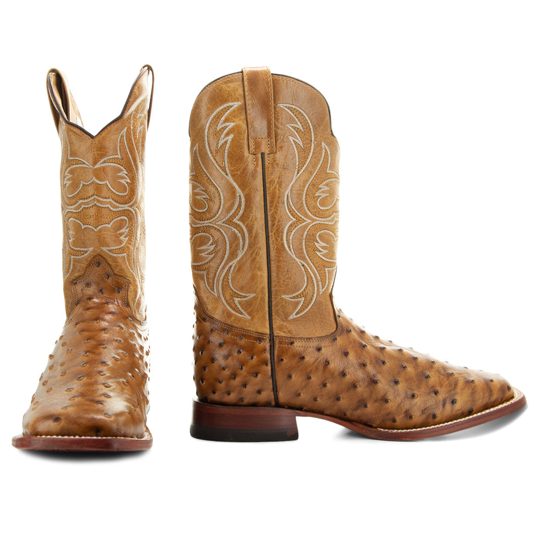 Soto Boots Men's Ostrich Print Square Toe Cowboy Boots H8001