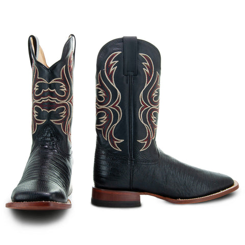 Soto Boots Men's Lizard Print Square Toe Cowboy Boots H8002 Black